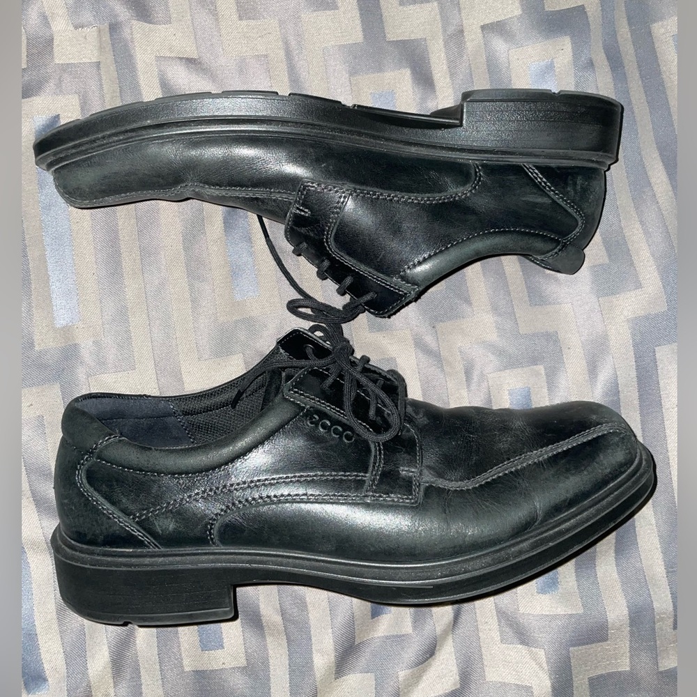 Ecco Shock Point Walker Oxford Black Leather Lace-up Size 43/10 Men’s